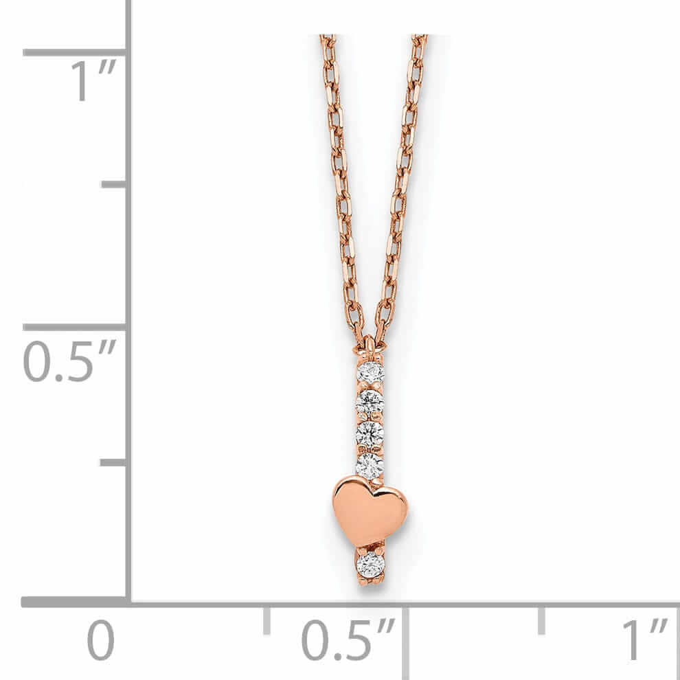 Lovely Rita's Pendants & Charms 14k Rose Gold Solid Polished Finish Cubic Zirconia Heart Design with 1.25 in ext 15-inch Cable Chain Necklace