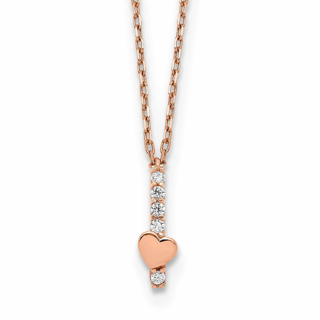 Lovely Rita's Pendants & Charms 14k Rose Gold Solid Polished Finish Cubic Zirconia Heart Design with 1.25 in ext 15-inch Cable Chain Necklace