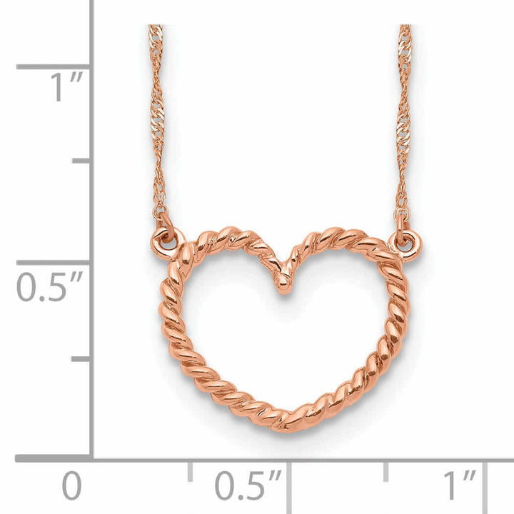 Lovely Rita's Pendants & Charms 14k Rose Gold Solid Polished Textured Finish Heart Pendant Design in a 17-Inch Singapore Chain Necklace Set