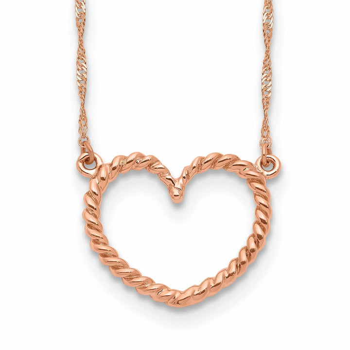 Lovely Rita's Pendants & Charms 14k Rose Gold Solid Polished Textured Finish Heart Pendant Design in a 17-Inch Singapore Chain Necklace Set
