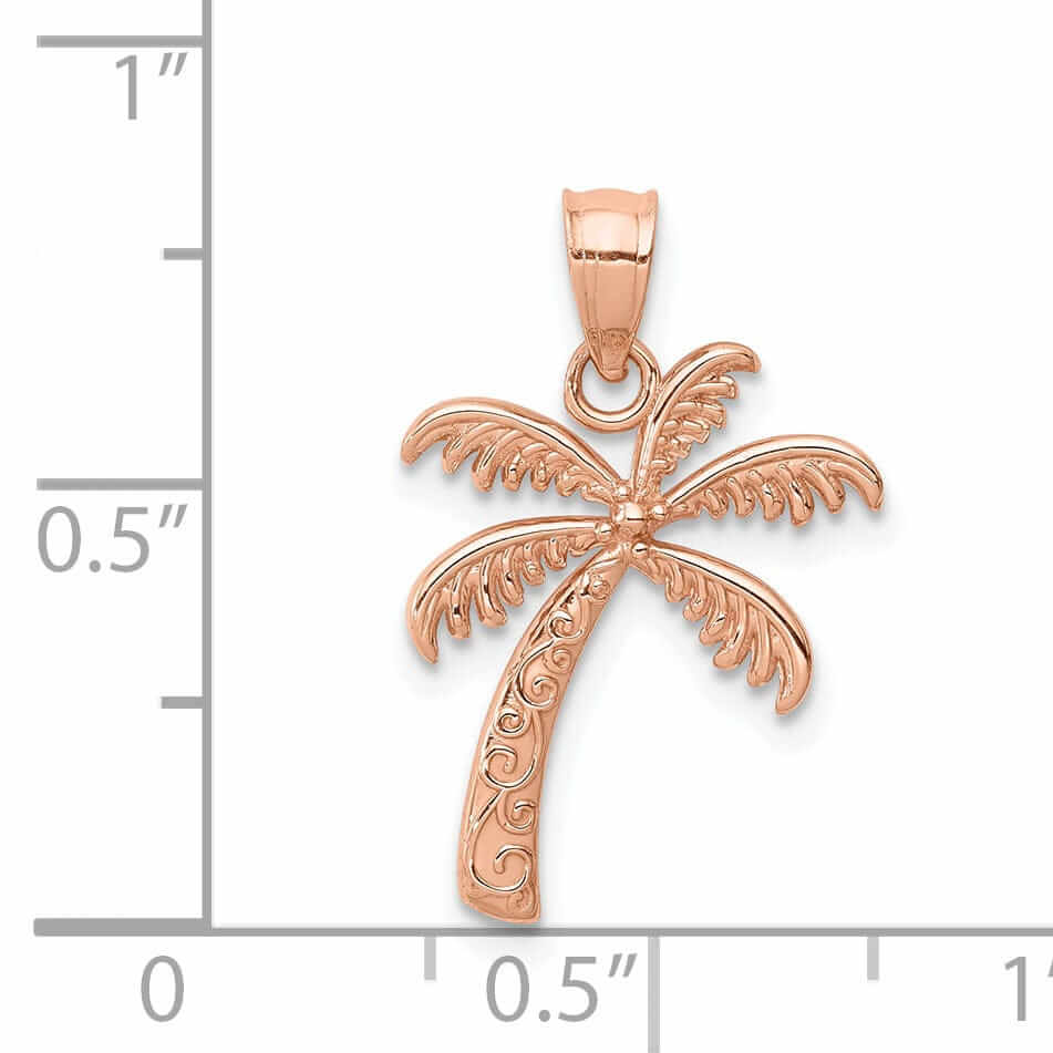 Lovely Rita's Pendants & Charms 14K Rose Gold Solid Polished Textured Finish Open Back Double Palm Trees Charm Pendant