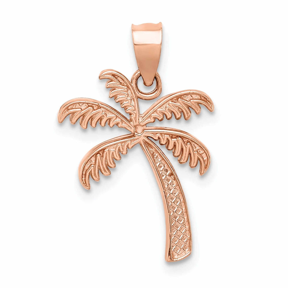 Lovely Rita's Pendants & Charms 14K Rose Gold Solid Polished Textured Finish Open Back Double Palm Trees Charm Pendant