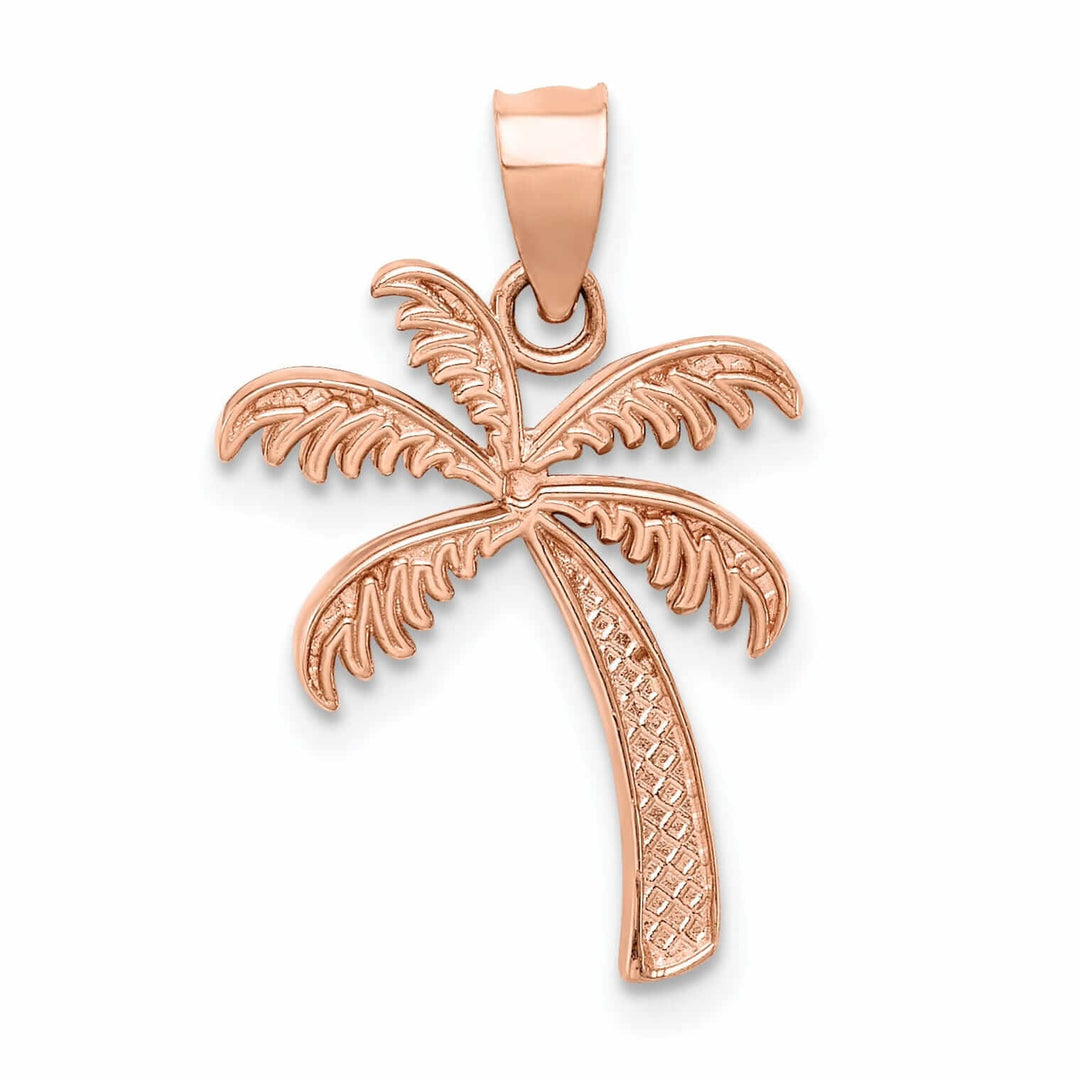 Lovely Rita's Pendants & Charms 14K Rose Gold Solid Polished Textured Finish Open Back Double Palm Trees Charm Pendant