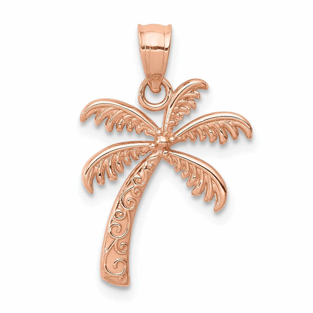 Lovely Rita's Pendants & Charms 14K Rose Gold Solid Polished Textured Finish Open Back Double Palm Trees Charm Pendant