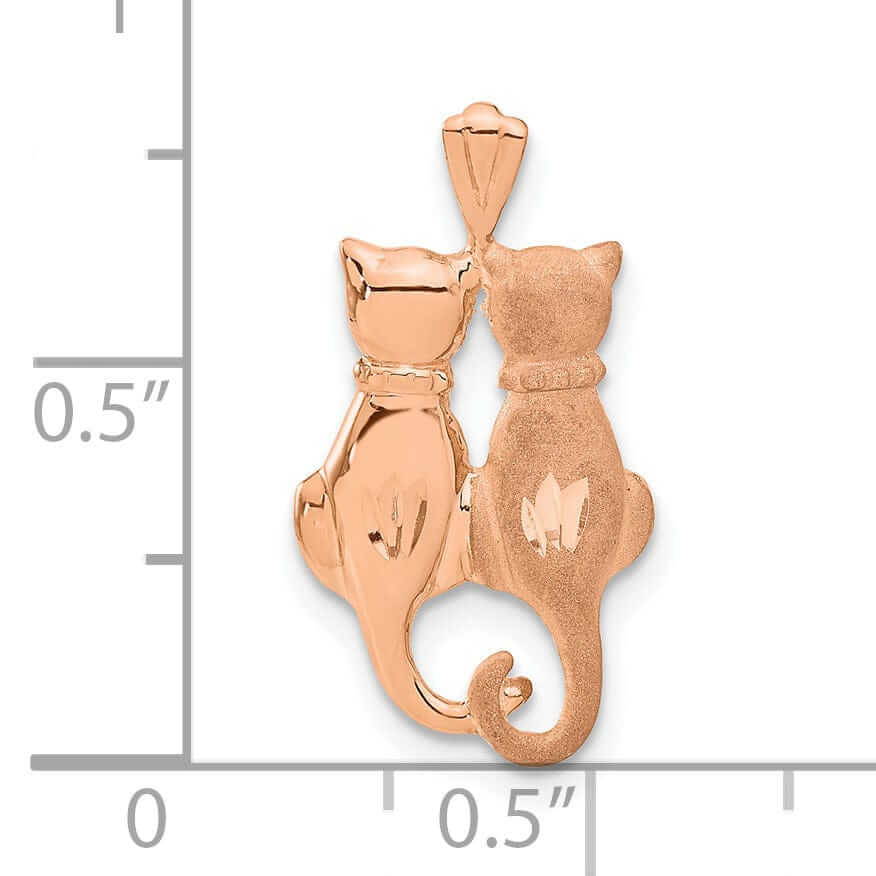 Lovely Rita's Pendants & Charms 14k Rose Gold Solid Polished Textured Finish Two Sitting Cats Charm Pendant