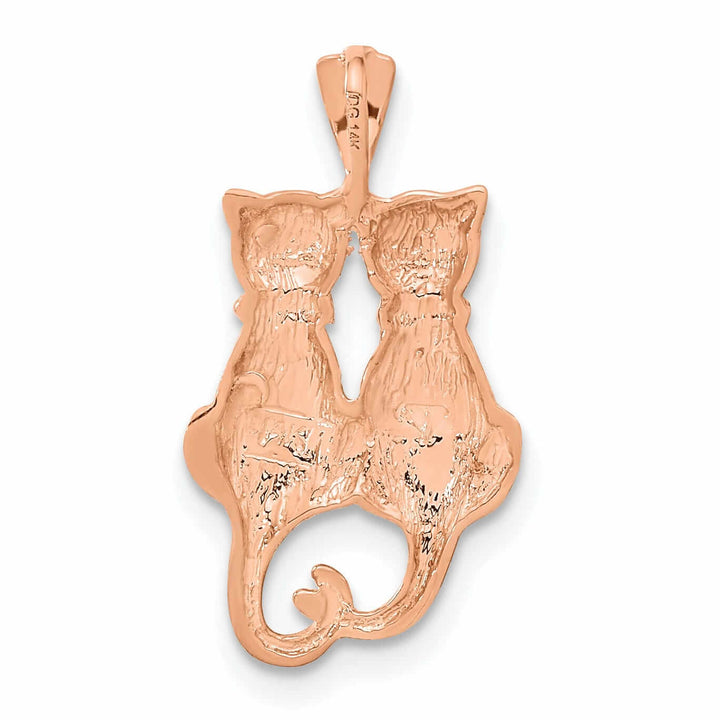 Lovely Rita's Pendants & Charms 14k Rose Gold Solid Polished Textured Finish Two Sitting Cats Charm Pendant