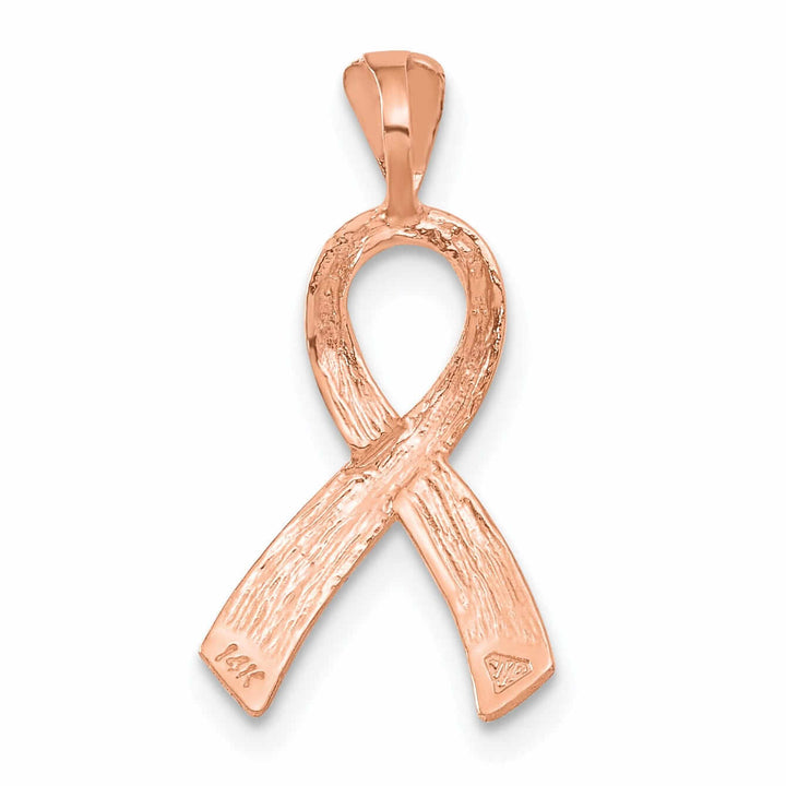 Lovely Rita's Pendants & Charms 14k Rose Gold Solid Textured Brushed Diamond Cut Finish Awareness Ribbon Charm Pendant
