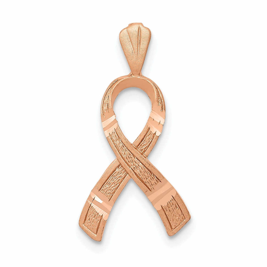 Lovely Rita's Pendants & Charms 14k Rose Gold Solid Textured Brushed Diamond Cut Finish Awareness Ribbon Charm Pendant