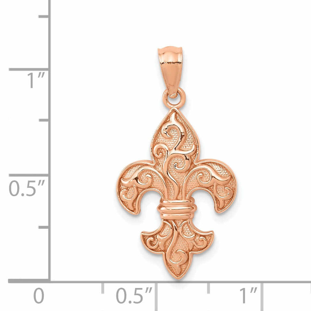 Lovely Rita's Pendants & Charms 14k Rose Gold Solid Textured Polished Finish Beaded Concave Shape Mens Fleur De Lis Charm Design Pendant