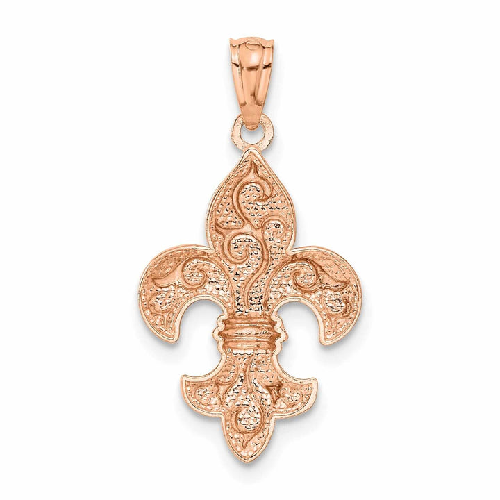 Lovely Rita's Pendants & Charms 14k Rose Gold Solid Textured Polished Finish Beaded Concave Shape Mens Fleur De Lis Charm Design Pendant