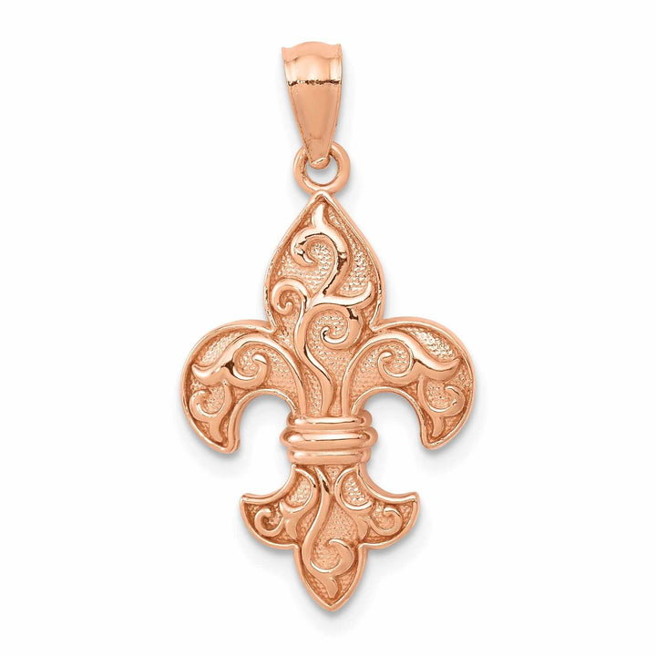 Lovely Rita's Pendants & Charms 14k Rose Gold Solid Textured Polished Finish Beaded Concave Shape Mens Fleur De Lis Charm Design Pendant