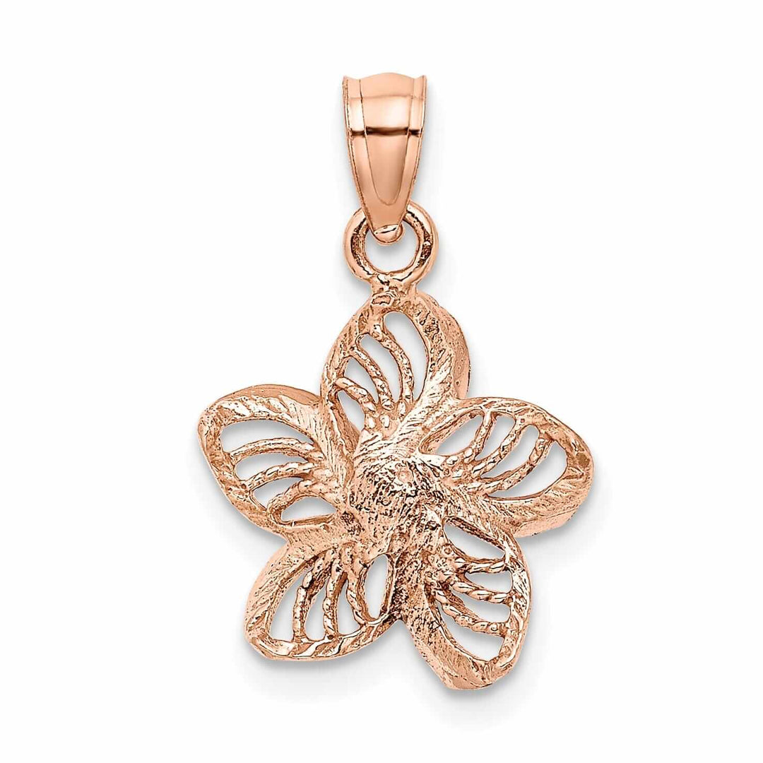 Lovely Rita's Pendants & Charms 14k Rose Gold Textured Back Beaded Polished Finish Diamond-cut Plumeria Flower Charm Pendant