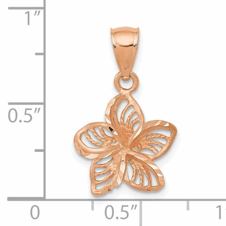 Lovely Rita's Pendants & Charms 14k Rose Gold Textured Back Beaded Polished Finish Diamond-cut Plumeria Flower Charm Pendant