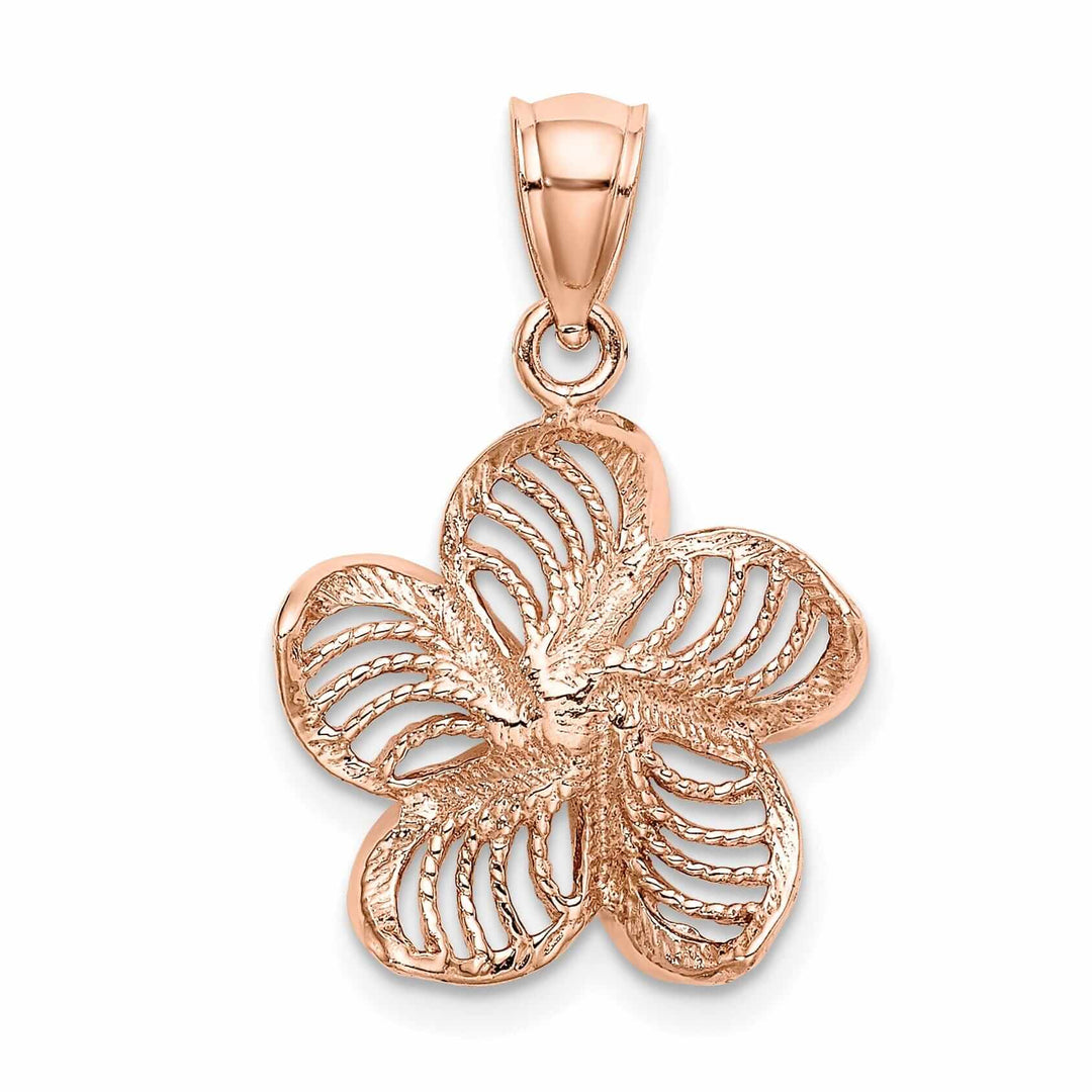 Lovely Rita's Pendants & Charms 14k Rose Gold Textured Back Solid Beaded Polished Finish Plumeria Flower Charm Pendant