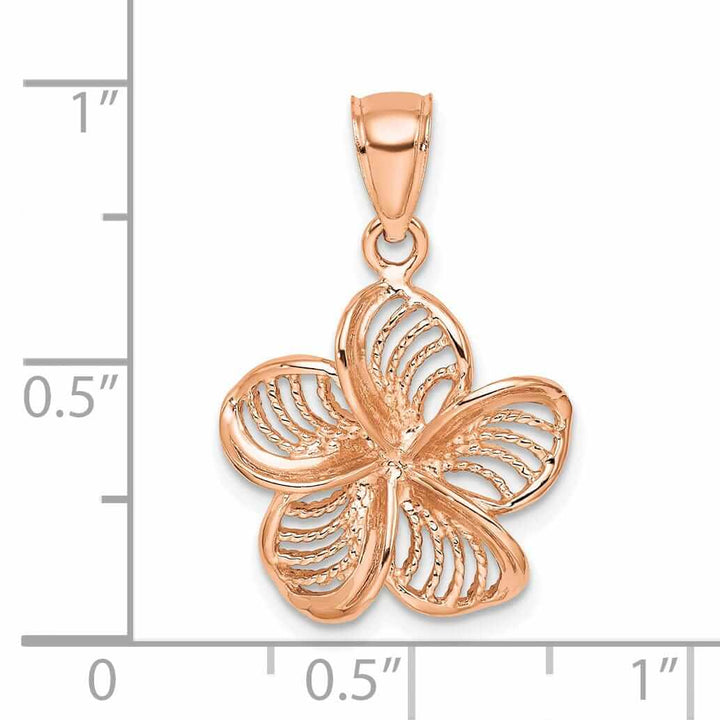 Lovely Rita's Pendants & Charms 14k Rose Gold Textured Back Solid Beaded Polished Finish Plumeria Flower Charm Pendant