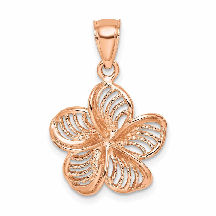 Lovely Rita's Pendants & Charms 14k Rose Gold Textured Back Solid Beaded Polished Finish Plumeria Flower Charm Pendant