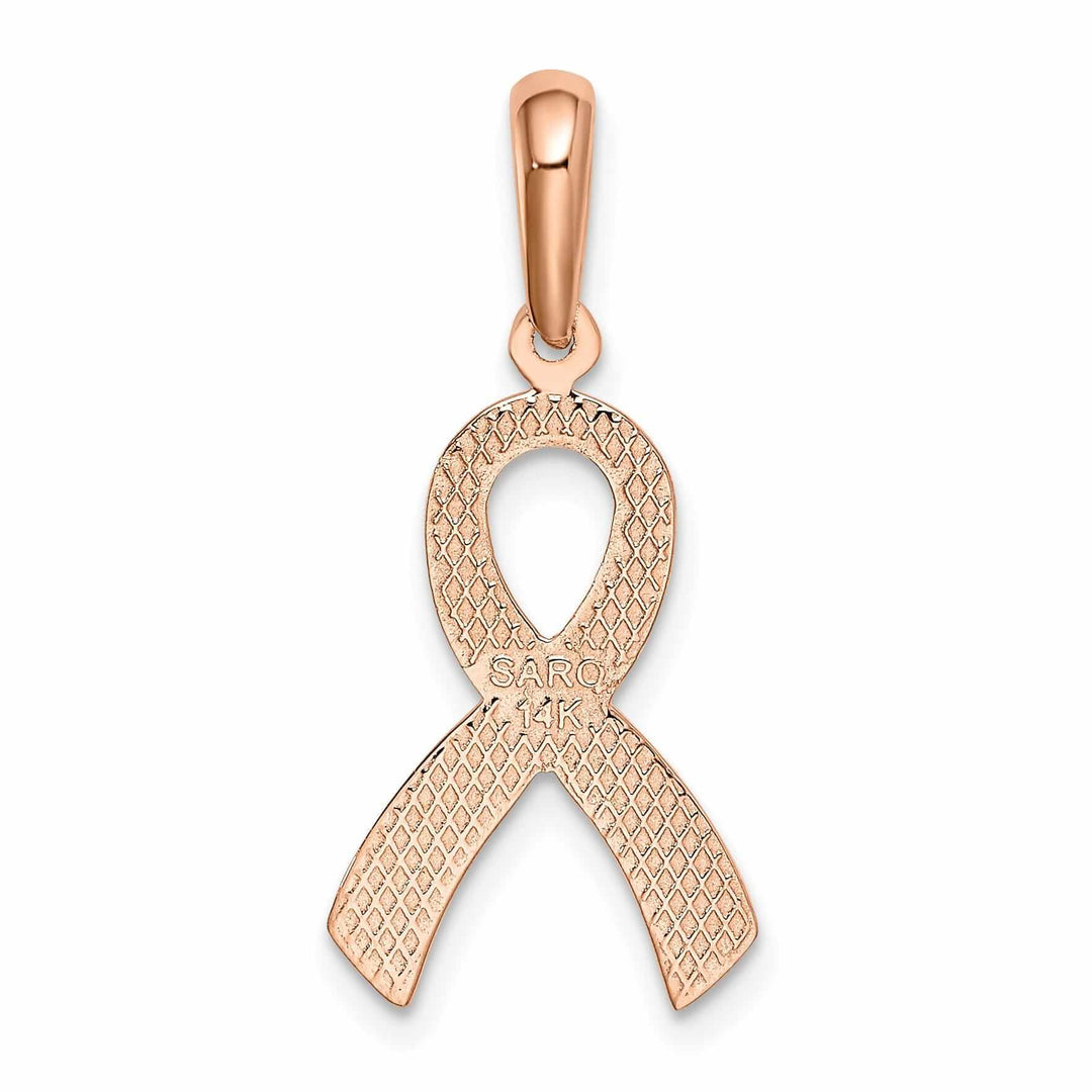 Lovely Rita's Pendants & Charms 14k Rose Gold Textured Polished Finish Awareness Ribbon Charm Pendant