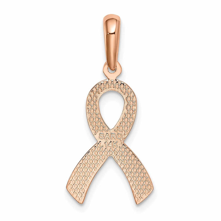 Lovely Rita's Pendants & Charms 14k Rose Gold Textured Polished Finish Awareness Ribbon Charm Pendant