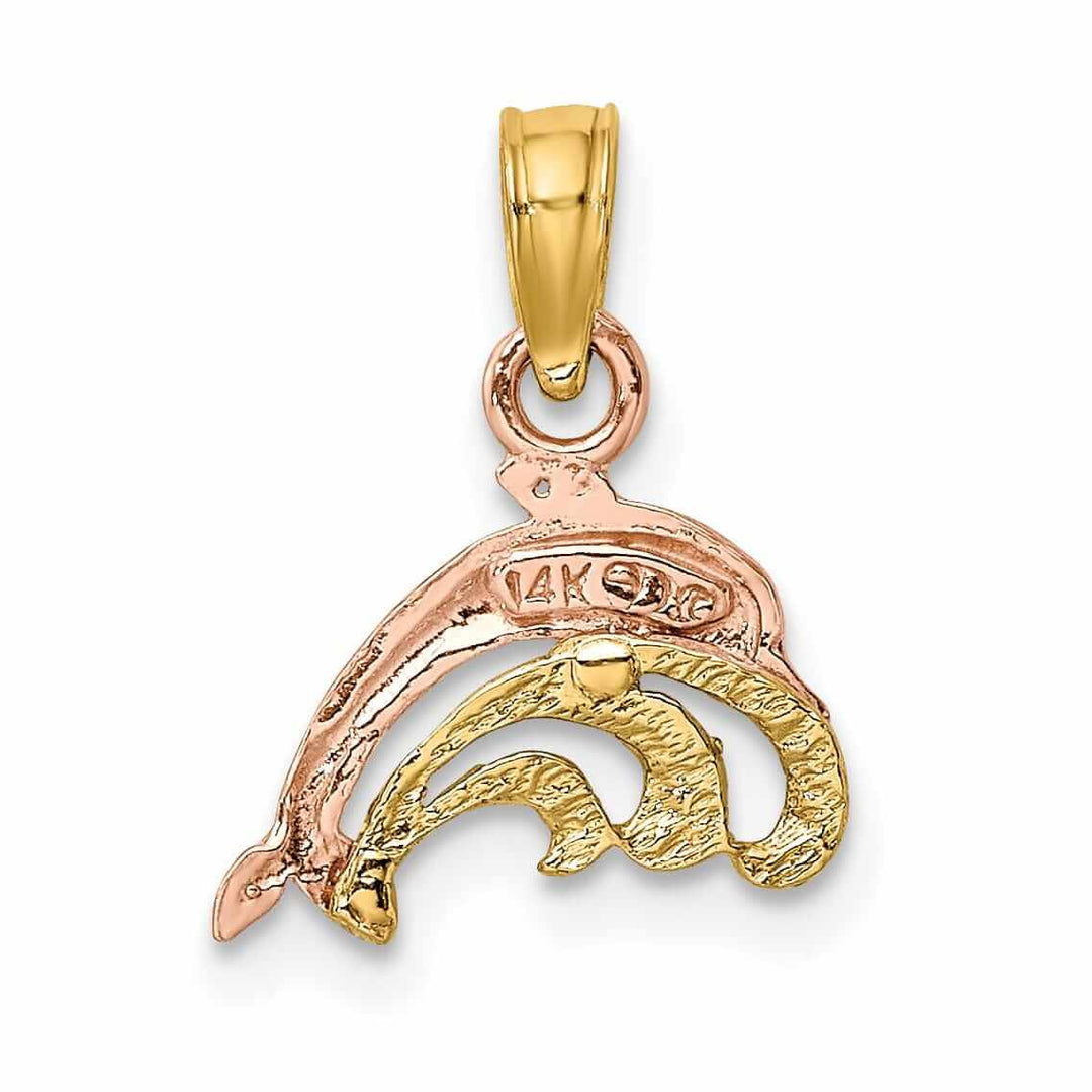 Lovely Rita's Pendants & Charms 14K Rose Gold White Rhodium Dolphin Swimming in Wave Design Charm Pendant