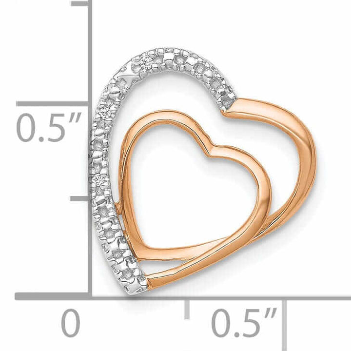 Lovely Rita's Pendants & Charms 14k Rose Gold, White Rhodium Open Back Polished Finish .01-CT Diamond Double loop in Heart Design Chain Slide Pendant will not fit Omega Chain