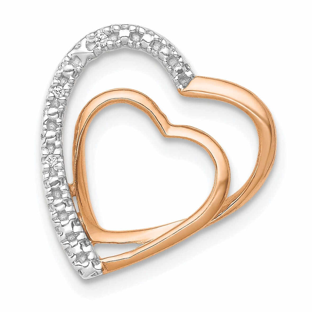 Lovely Rita's Pendants & Charms 14k Rose Gold, White Rhodium Open Back Polished Finish .01-CT Diamond Double loop in Heart Design Chain Slide Pendant will not fit Omega Chain