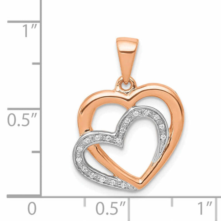 Lovely Rita's Pendants & Charms 14k Rose Gold, White Rhodium Polished Finish Open Back 0.054-CT Diamond Two Entwined Hearts Design Charm Pendant