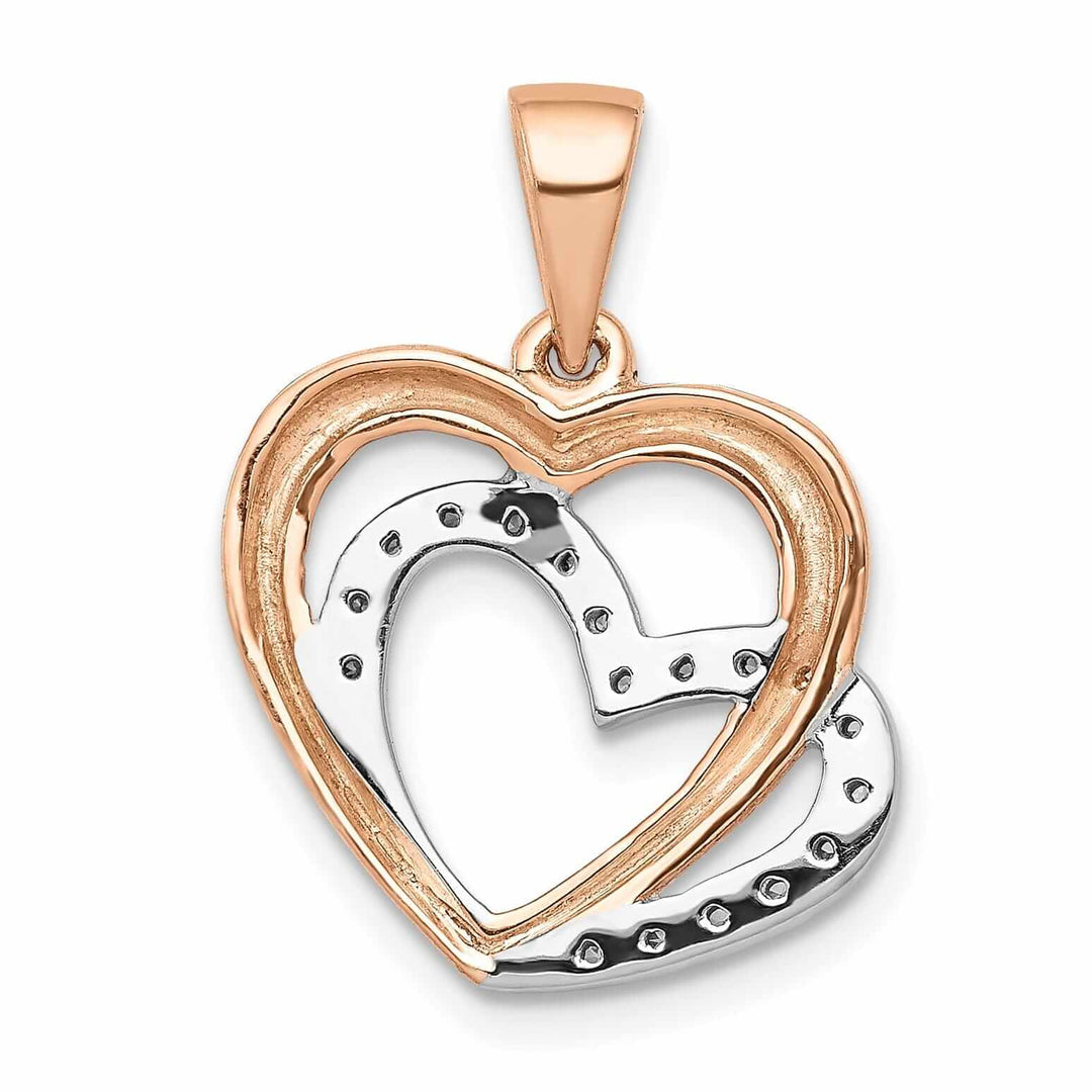 Lovely Rita's Pendants & Charms 14k Rose Gold, White Rhodium Polished Finish Open Back 0.054-CT Diamond Two Entwined Hearts Design Charm Pendant