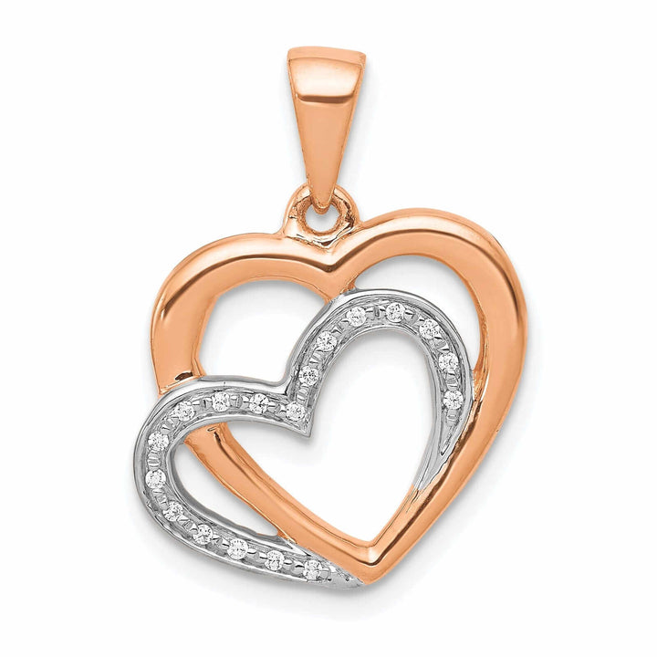 Lovely Rita's Pendants & Charms 14k Rose Gold, White Rhodium Polished Finish Open Back 0.054-CT Diamond Two Entwined Hearts Design Charm Pendant