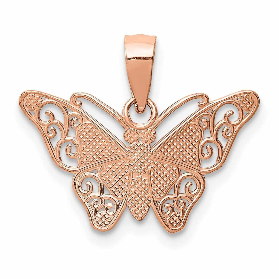 Lovely Rita's Pendants & Charms 14k Rose Gold with Rhodium Casted Textured Back Solid Polished Finish Diamond-cut Butterfly Charm Pendant