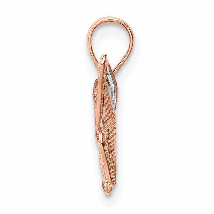 Lovely Rita's Pendants & Charms 14k Rose Gold with Rhodium Casted Textured Back Solid Polished Finish Diamond-cut Butterfly Charm Pendant