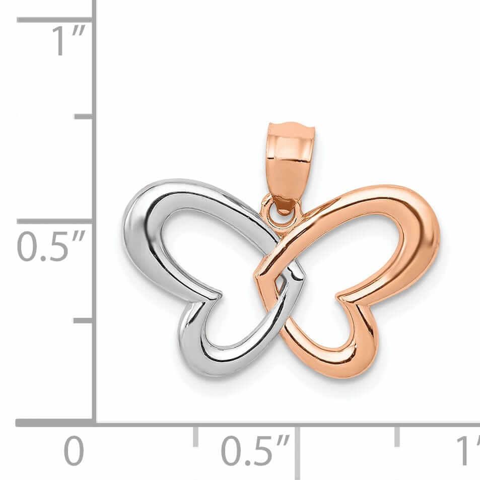 Lovely Rita's Pendants & Charms 14k Rose Gold with Rhodium Open Back Casted Solid Polished Finish Butterfly Charm Pendant