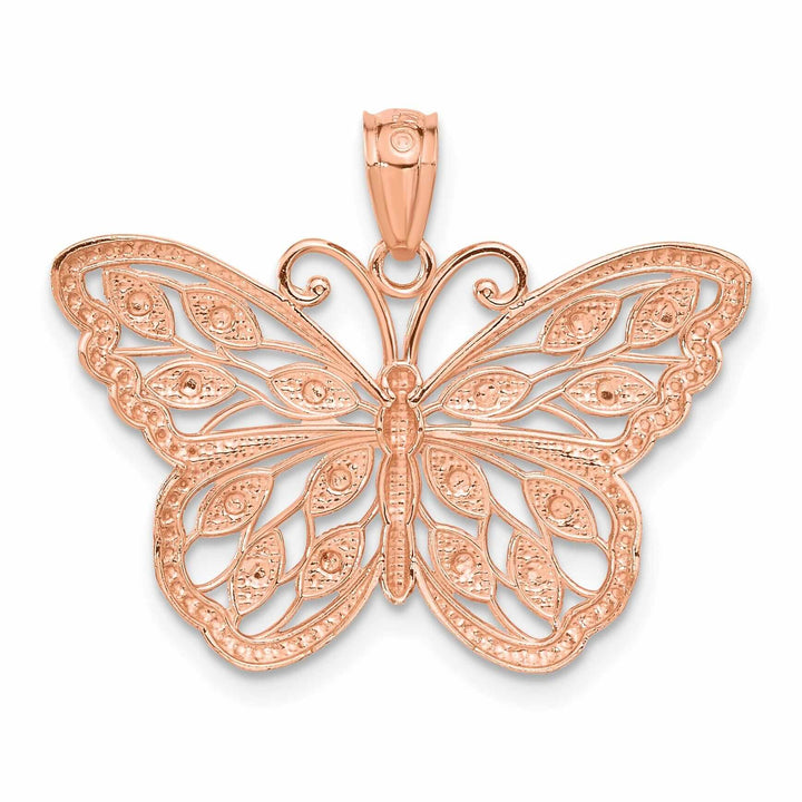 Lovely Rita's Pendants & Charms 14k Rose Gold with Rhodium Textured Back Solid Casted Polished Finish Diamond-cut Butterfly Charm Pendant