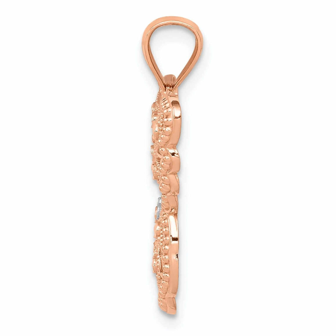 Lovely Rita's Pendants & Charms 14k Rose Gold with Rhodium Textured Back Solid Casted Polished Finish Diamond-cut Butterfly Charm Pendant