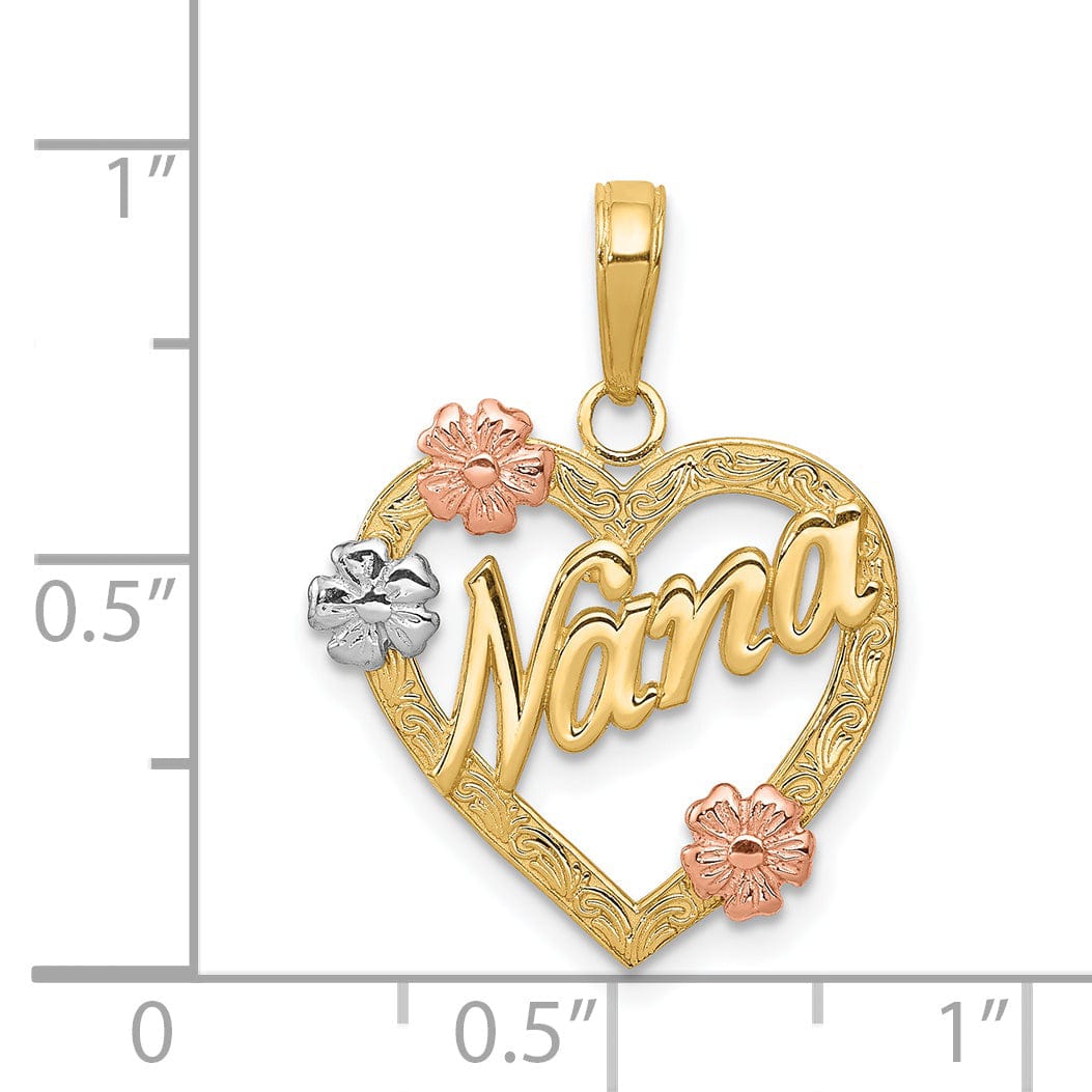 Lovely Rita's Pendants & Charms 14K Tri Color Gold NANA in Heart Shape Flowers Design Pendant