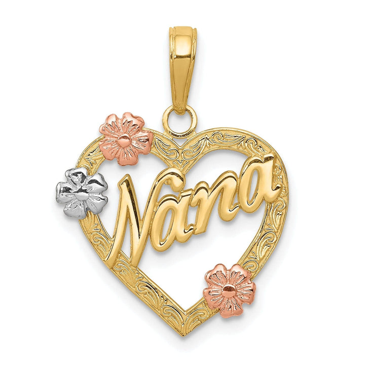 Lovely Rita's Pendants & Charms 14K Tri Color Gold NANA in Heart Shape Flowers Design Pendant