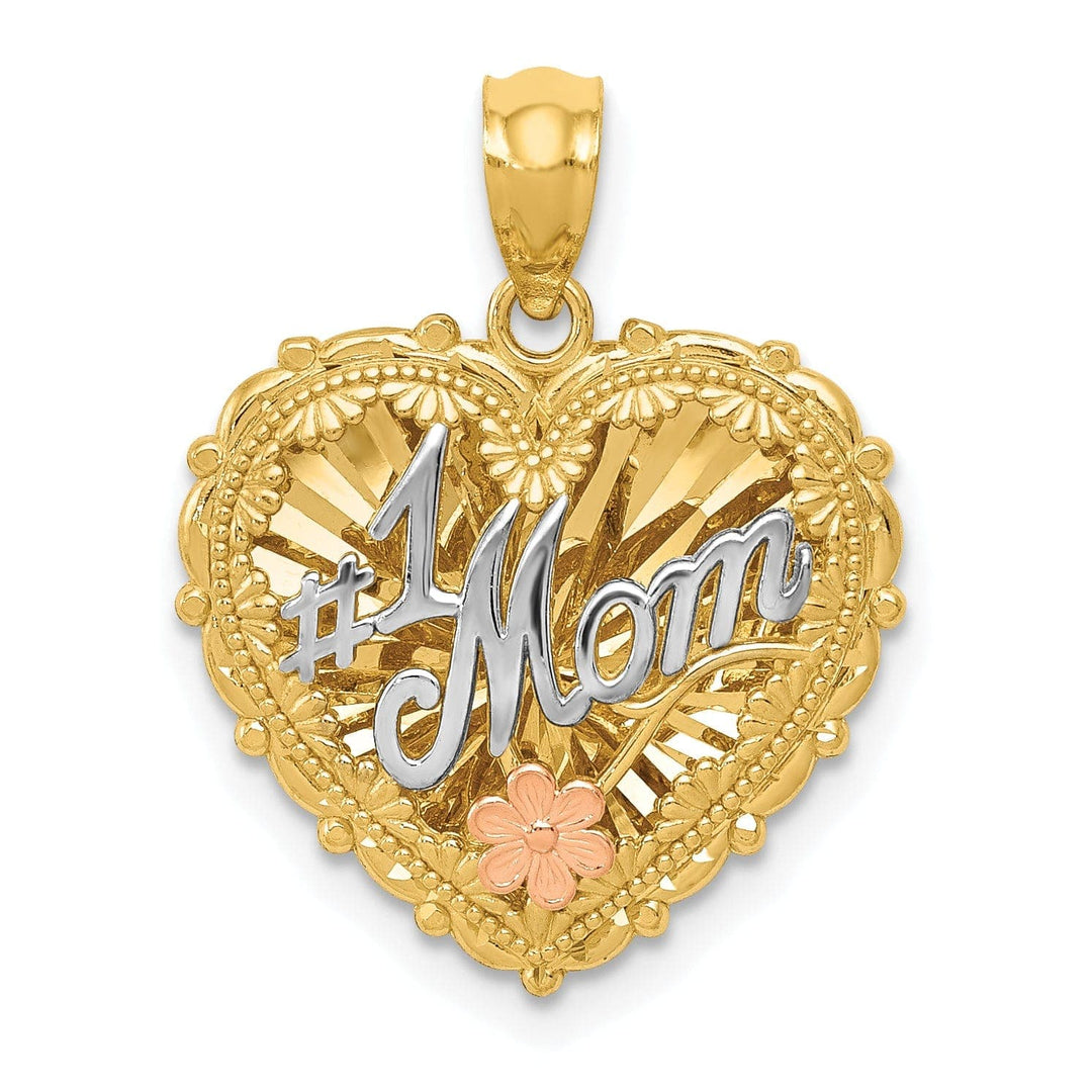 Lovely Rita's Pendants & Charms 14k Tri Color Gold Polished Finish Reversible #1 MOM Flower Shadowbox Heart Pendant