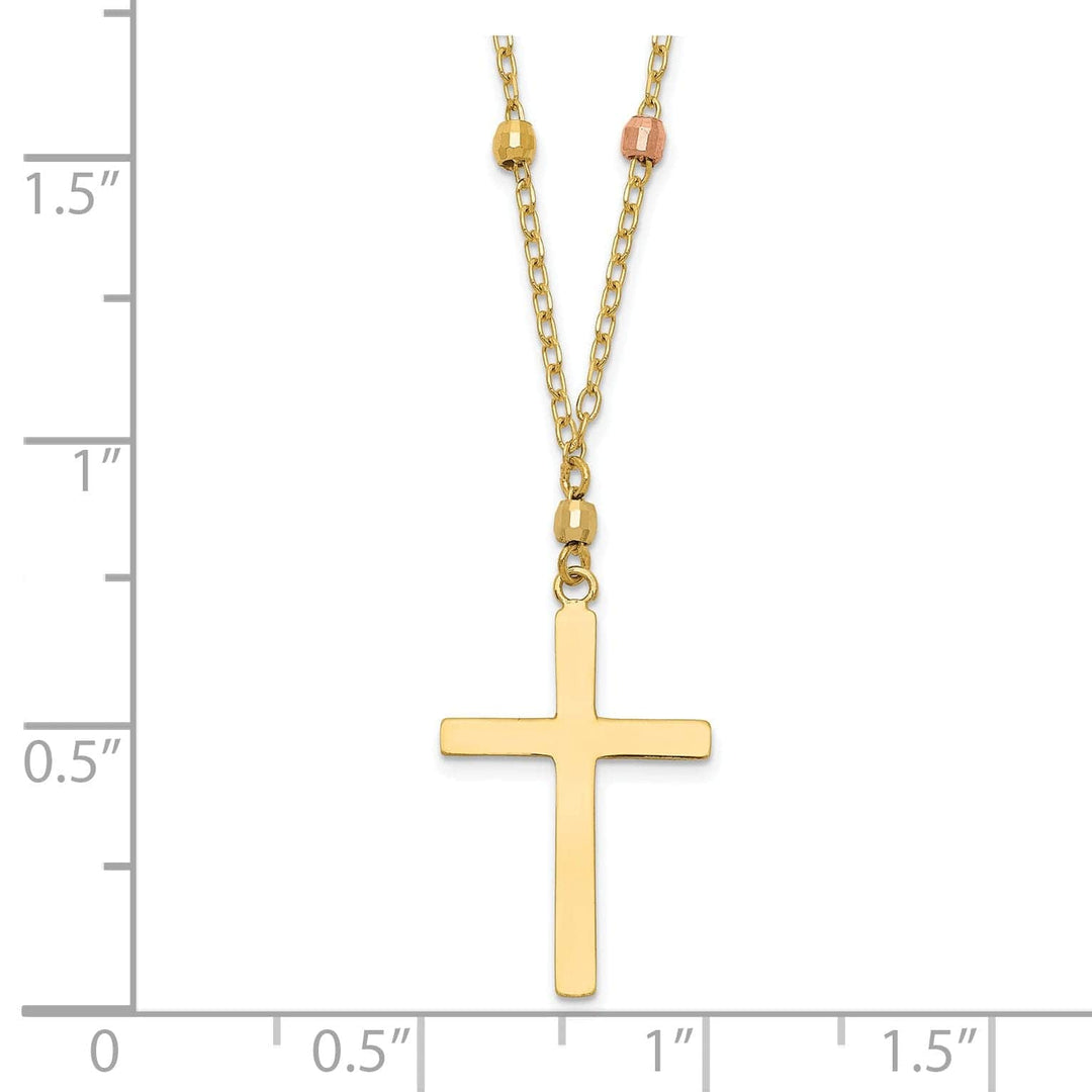 Lovely Rita's Pendants & Charms 14K Tri Color Gold Soild Polished Diamond Cut Finish Beaded Cross Design Pendant in a 18-Inch Cable Chain Necklace Set