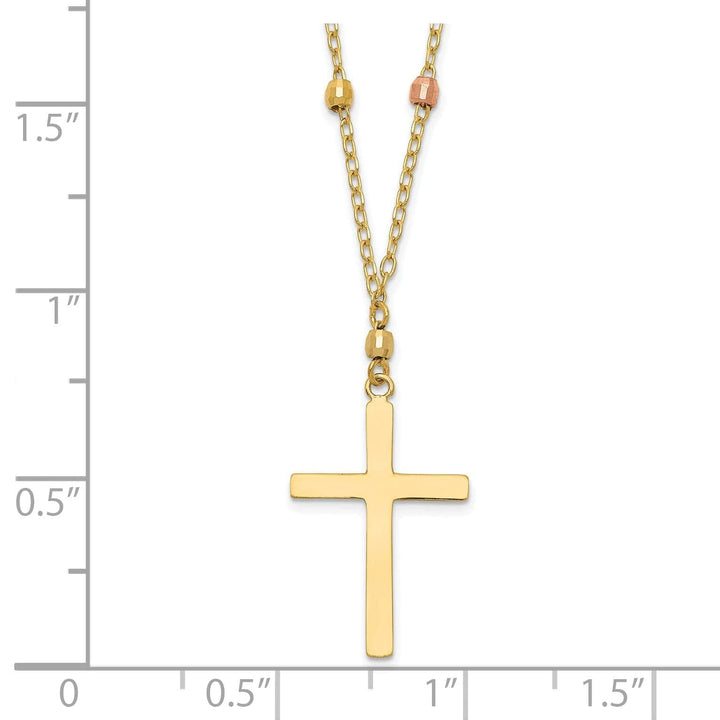 Lovely Rita's Pendants & Charms 14K Tri Color Gold Soild Polished Diamond Cut Finish Beaded Cross Design Pendant in a 18-Inch Cable Chain Necklace Set