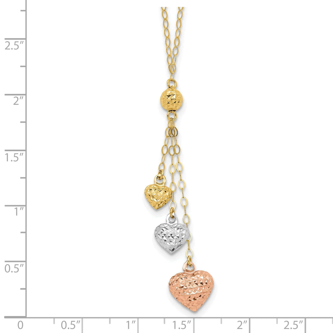 Lovely Rita's Pendants & Charms 14k Tri-color Puff Heart Lariat Necklace