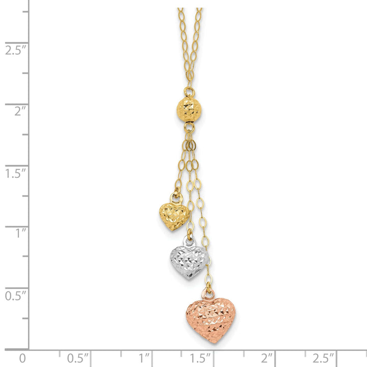 Lovely Rita's Pendants & Charms 14k Tri-color Puff Heart Lariat Necklace
