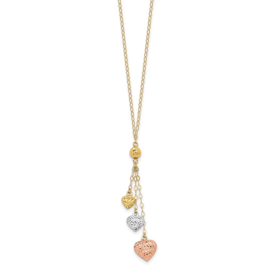 Lovely Rita's Pendants & Charms 14k Tri-color Puff Heart Lariat Necklace