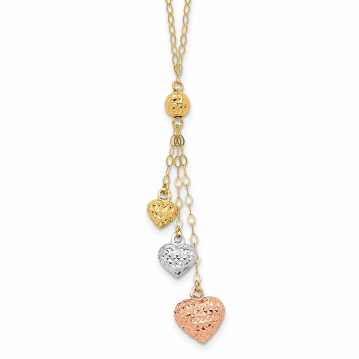 Lovely Rita's Pendants & Charms 14k Tri-color Puff Heart Lariat Necklace