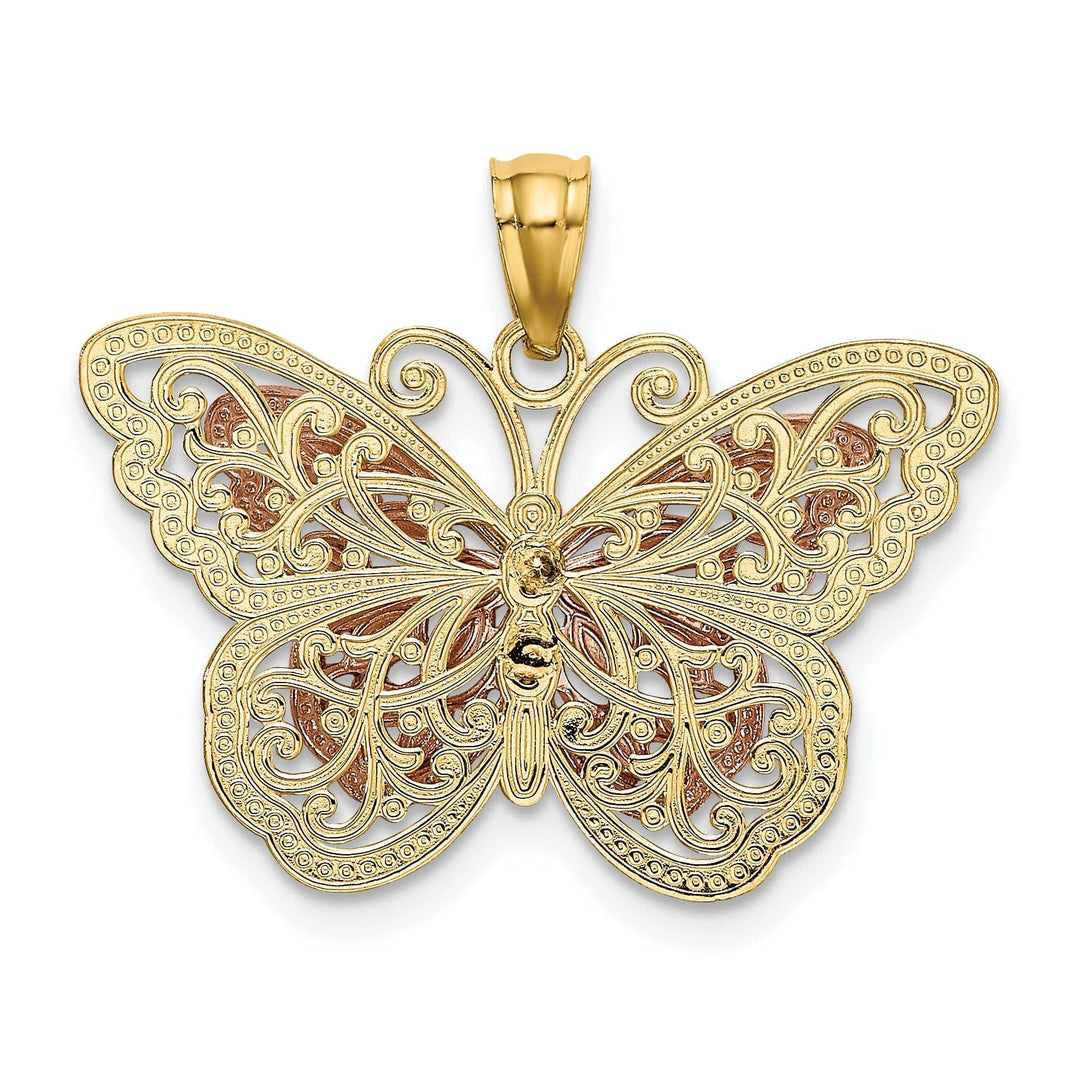Lovely Rita's Pendants & Charms 14k Tri-color Textured Open Back Casted Solid Polished Finish Cut-out 2-level Butterfly Charm Pendant