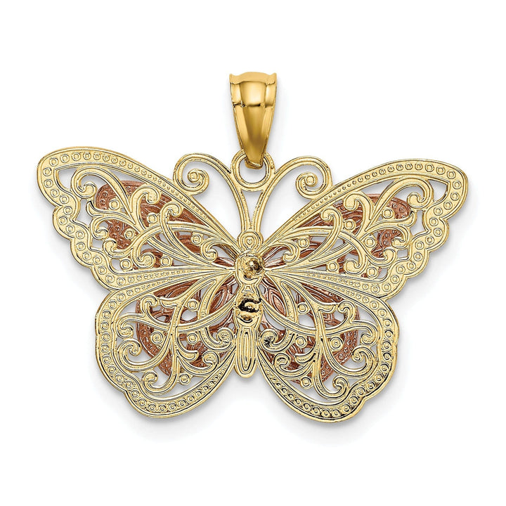 Lovely Rita's Pendants & Charms 14k Tri-color Textured Open Back Casted Solid Polished Finish Cut-out 2-level Butterfly Charm Pendant