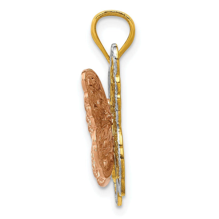 Lovely Rita's Pendants & Charms 14k Tri-color Textured Open Back Casted Solid Polished Finish Cut-out 2-level Butterfly Charm Pendant