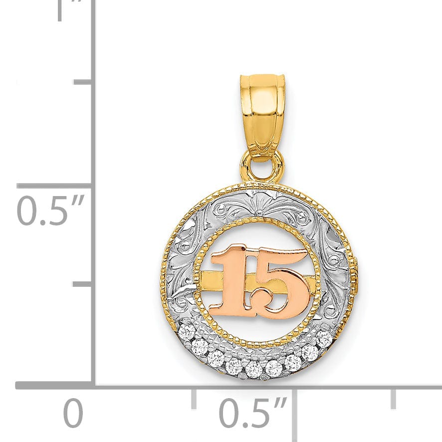 Lovely Rita's Pendants & Charms 14k Two Gold Cubic Zirconia 15 Anos Pendant