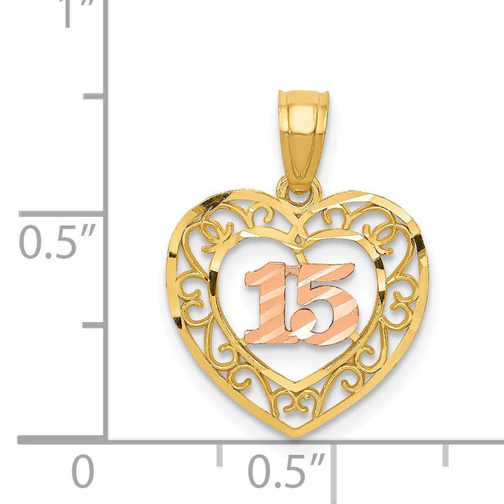 Lovely Rita's Pendants & Charms 14k Two Tone Gold 15 Anos in Heart Pendant