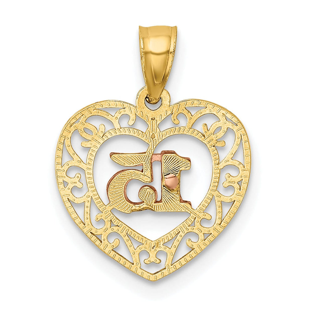 Lovely Rita's Pendants & Charms 14k Two Tone Gold 15 Anos in Heart Pendant
