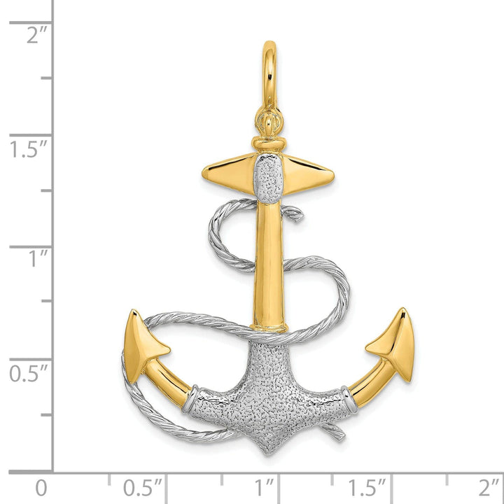 Lovely Rita's Pendants & Charms 14K Two Tone Gold 3-Dimensional Textured Polished Finish Anchor with white Rope design and Shackle Bail Charm Pendant