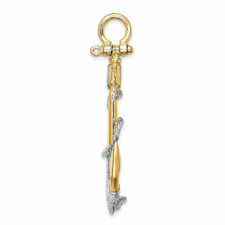 Lovely Rita's Pendants & Charms 14K Two Tone Gold 3-Dimensional Textured Polished Finish Anchor with white Rope design and Shackle Bail Charm Pendant